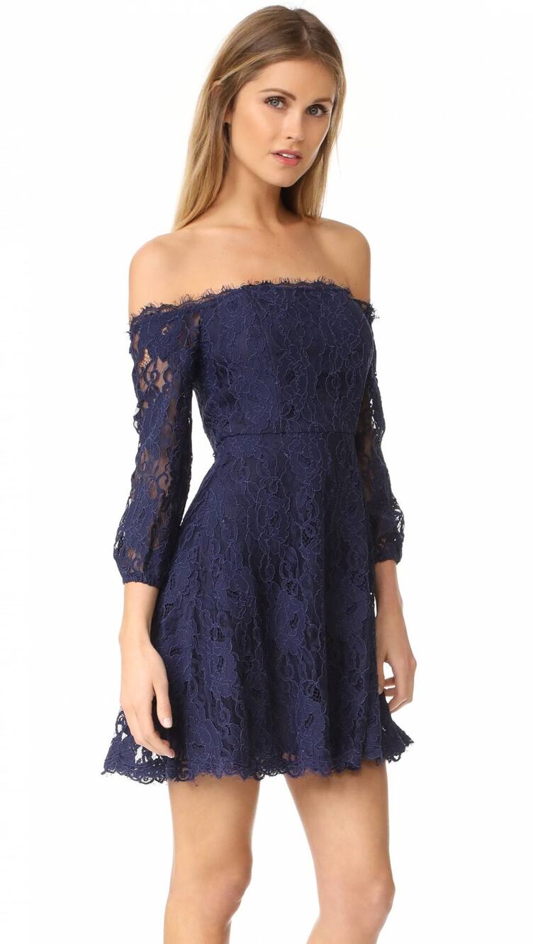 R.S.V.P by BB Dakota NWT Navy Lace Jasmin Off Shoulder Mini Dress // 4